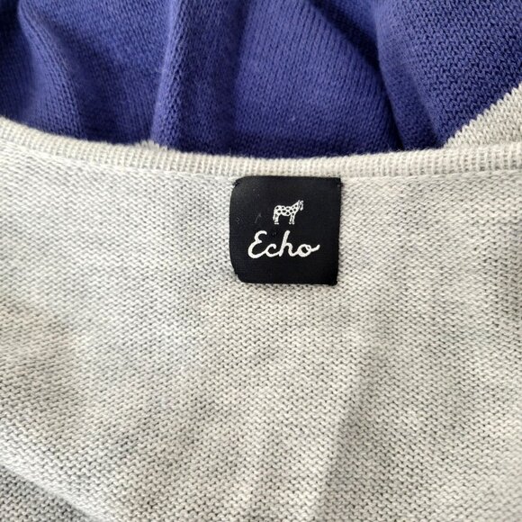 Echo Women's Colorblock Cardigan Gray & Navy Blue Open Front Lightweight - Picture 3 of 5